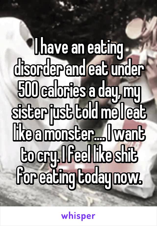 I have an eating disorder and eat under 500 calories a day, my sister just told me I eat like a monster.... I want to cry. I feel like shit for eating today now.