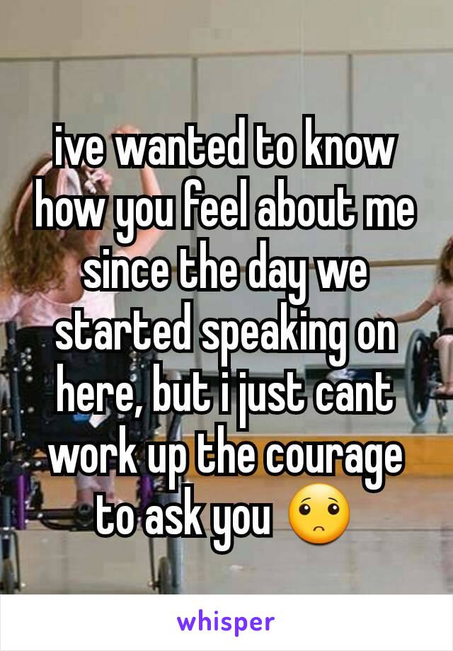 ive wanted to know how you feel about me since the day we started speaking on here, but i just cant work up the courage to ask you 🙁