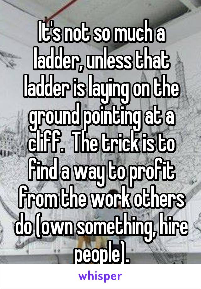 It's not so much a ladder, unless that ladder is laying on the ground pointing at a cliff.  The trick is to find a way to profit from the work others do (own something, hire people).