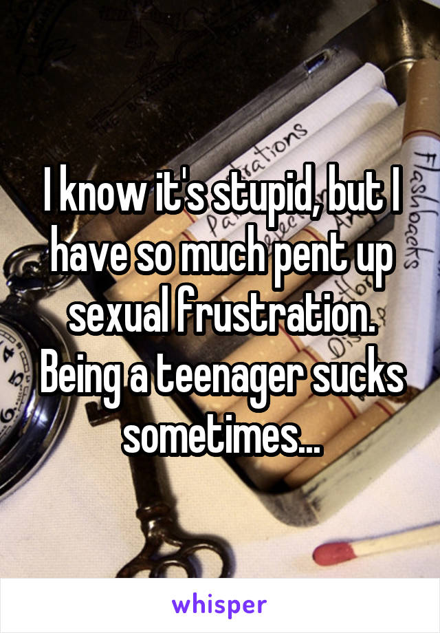 I know it's stupid, but I have so much pent up sexual frustration. Being a teenager sucks sometimes...