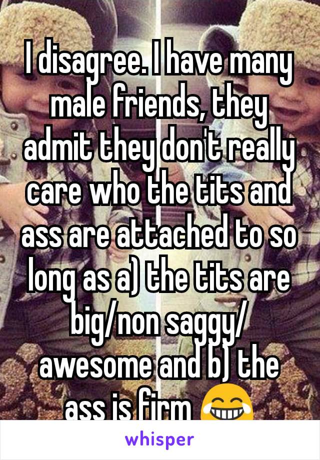 I disagree. I have many male friends, they admit they don't really care who the tits and ass are attached to so long as a) the tits are big/non saggy/awesome and b) the ass is firm 😂