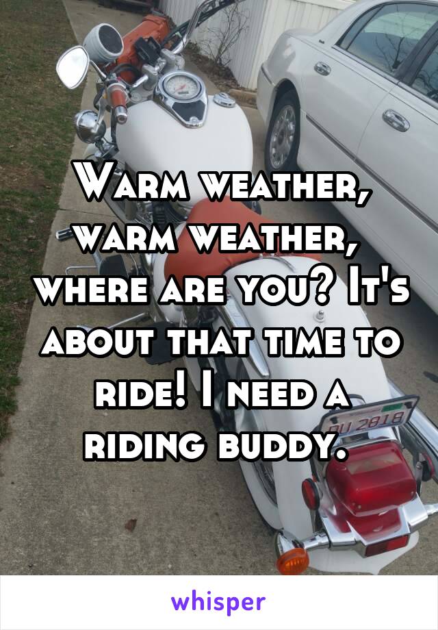 Warm weather, warm weather,  where are you? It's about that time to ride! I need a riding buddy. 