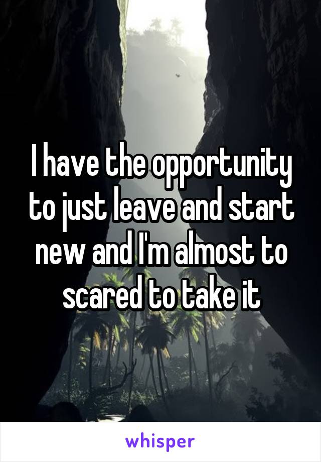 I have the opportunity to just leave and start new and I'm almost to scared to take it