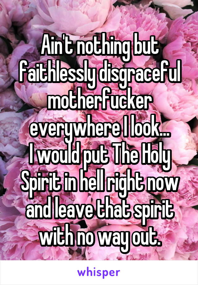 Ain't nothing but faithlessly disgraceful motherfucker everywhere I look...
I would put The Holy Spirit in hell right now and leave that spirit with no way out.