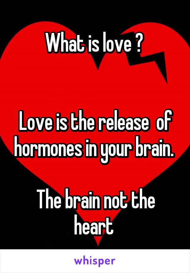 What is love ? 


Love is the release  of hormones in your brain. 

The brain not the heart 