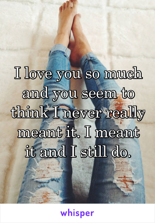 I love you so much and you seem to think I never really meant it. I meant it and I still do.