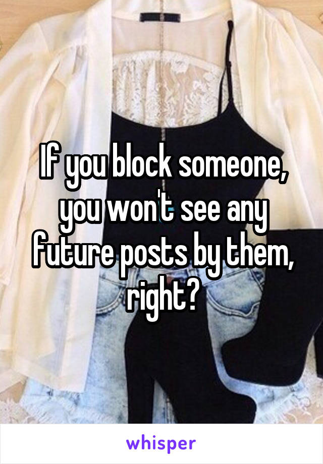 If you block someone, you won't see any future posts by them, right?