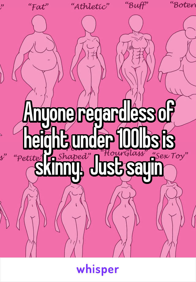 Anyone regardless of height under 100lbs is skinny.  Just sayin
