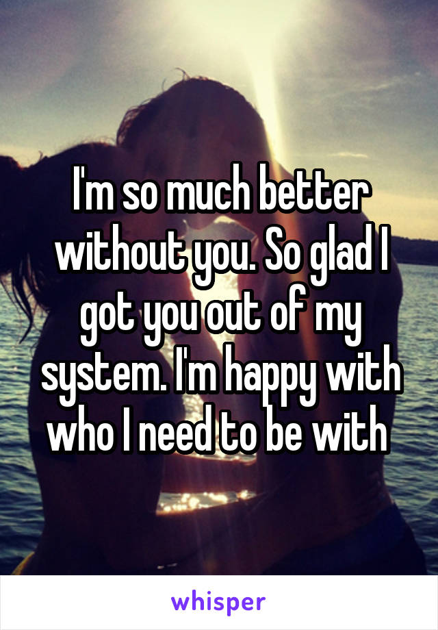 I'm so much better without you. So glad I got you out of my system. I'm happy with who I need to be with 