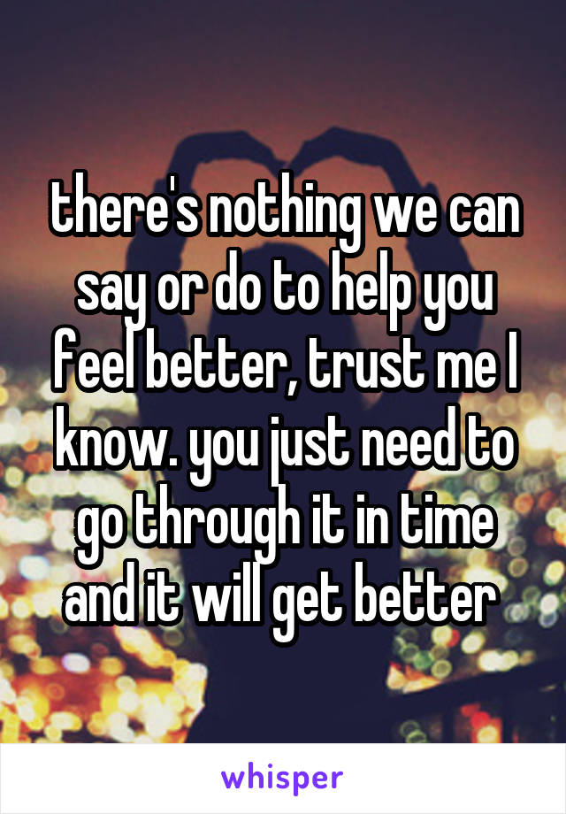 there's nothing we can say or do to help you feel better, trust me I know. you just need to go through it in time and it will get better 