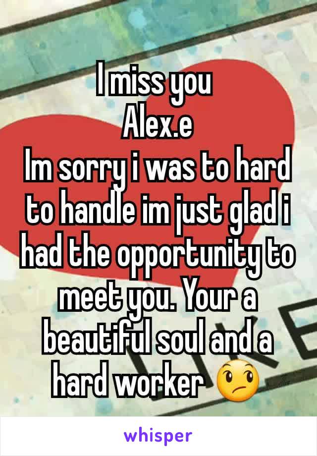 I miss you 
Alex.e
Im sorry i was to hard to handle im just glad i had the opportunity to meet you. Your a beautiful soul and a hard worker 😞