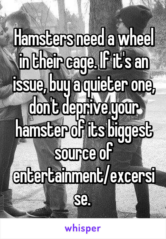 Hamsters need a wheel in their cage. If it's an issue, buy a quieter one, don't deprive your hamster of its biggest source of entertainment/excersise. 