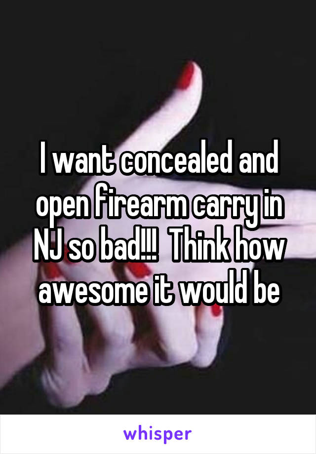 I want concealed and open firearm carry in NJ so bad!!!  Think how awesome it would be