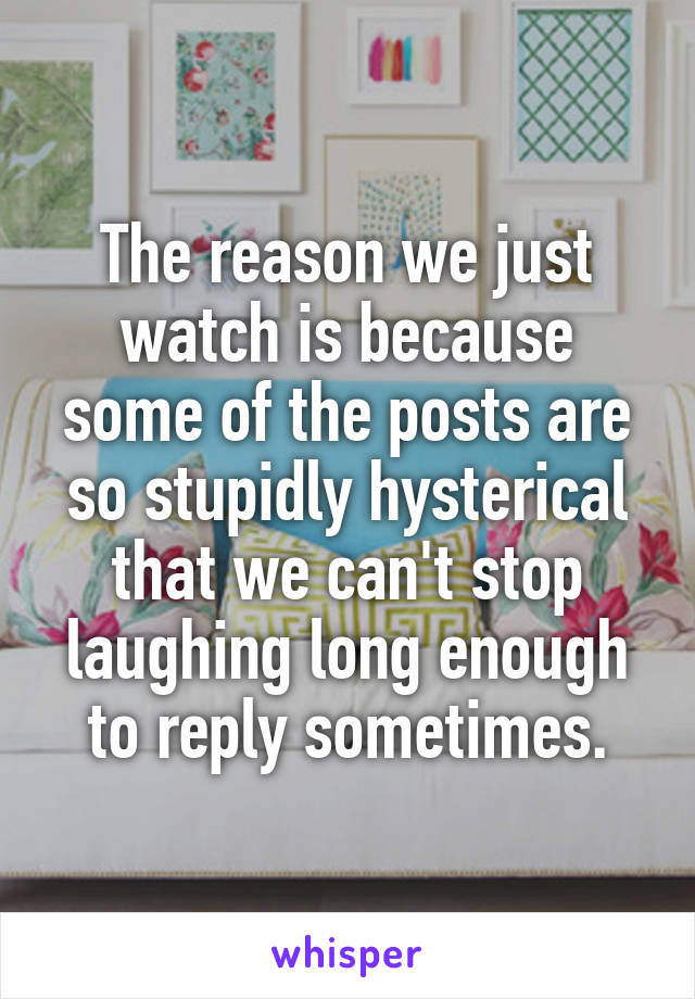 The reason we just watch is because some of the posts are so stupidly hysterical that we can't stop laughing long enough to reply sometimes.