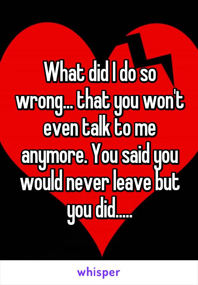 What did I do so wrong... that you won't even talk to me anymore. You said you would never leave but you did.....