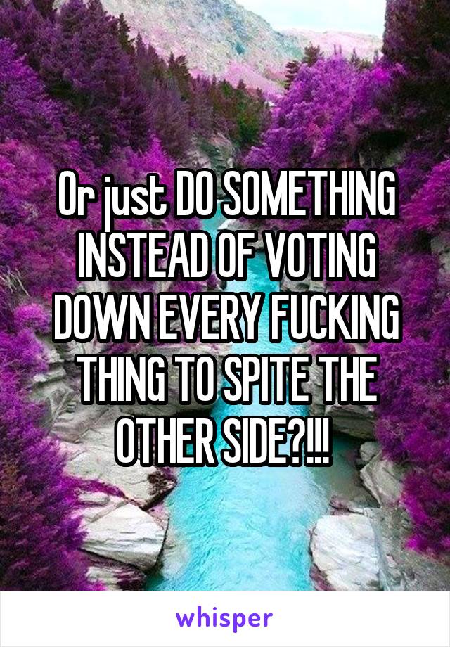 Or just DO SOMETHING INSTEAD OF VOTING DOWN EVERY FUCKING THING TO SPITE THE OTHER SIDE?!!! 