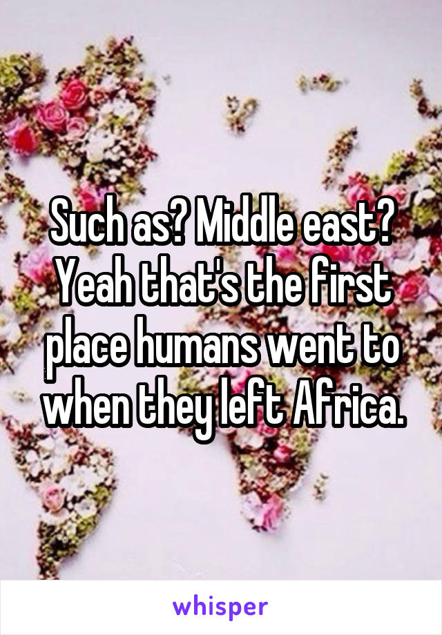 Such as? Middle east? Yeah that's the first place humans went to when they left Africa.