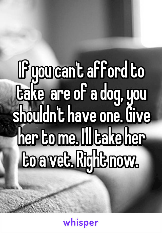 If you can't afford to take  are of a dog, you shouldn't have one. Give her to me. I'll take her to a vet. Right now. 