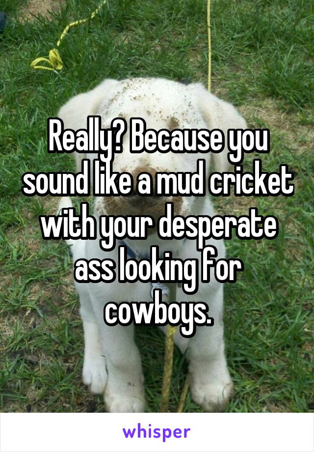 Really? Because you sound like a mud cricket with your desperate ass looking for cowboys.