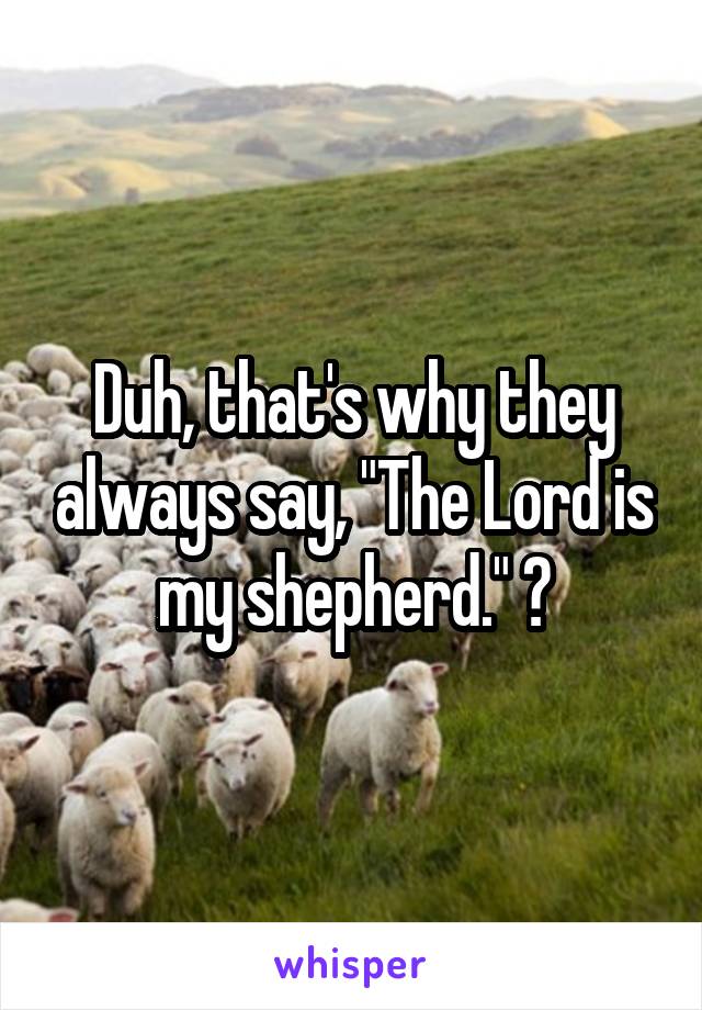 Duh, that's why they always say, "The Lord is my shepherd." 😂