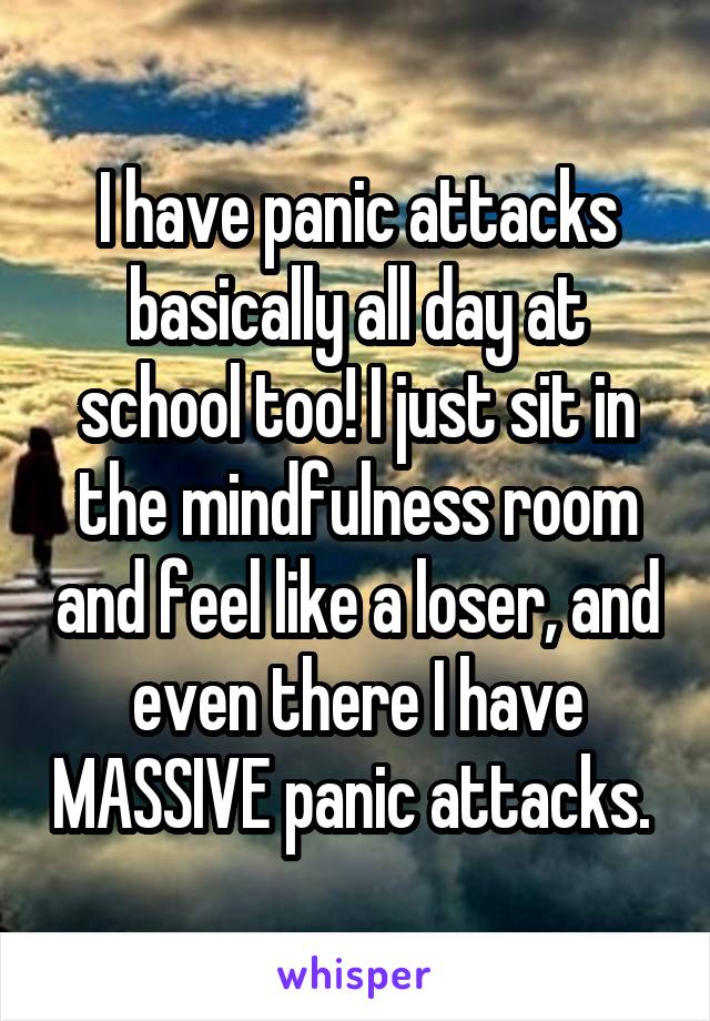 I have panic attacks basically all day at school too! I just sit in the mindfulness room and feel like a loser, and even there I have MASSIVE panic attacks. 
