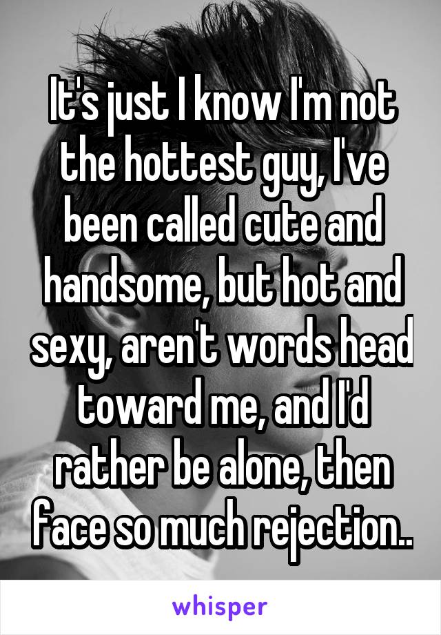 It's just I know I'm not the hottest guy, I've been called cute and handsome, but hot and sexy, aren't words head toward me, and I'd rather be alone, then face so much rejection..