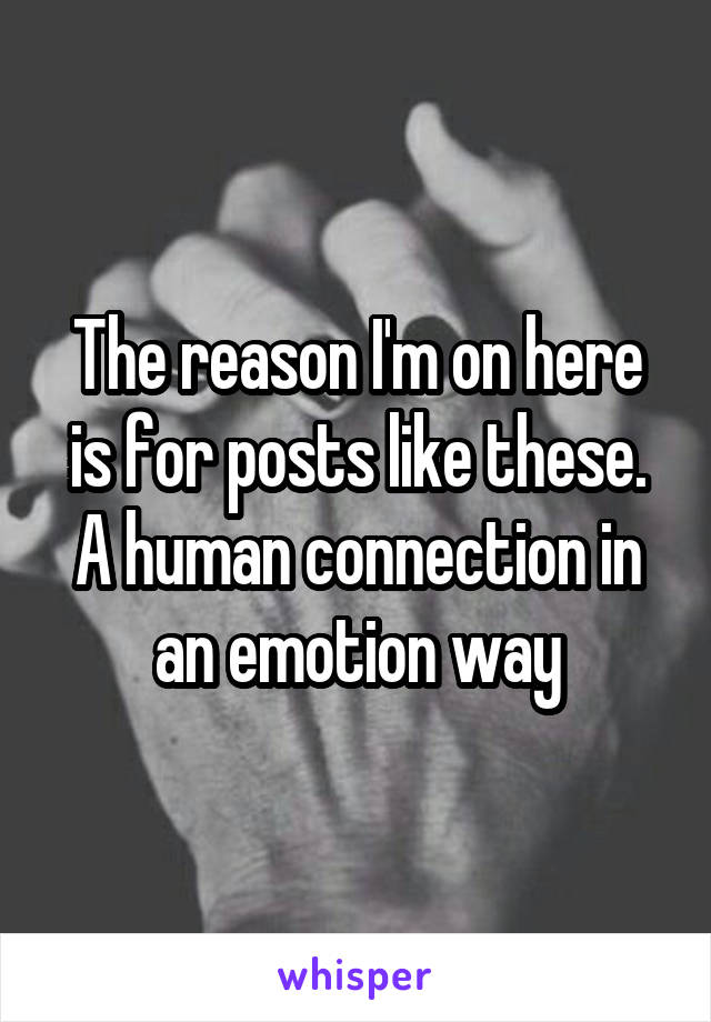 The reason I'm on here is for posts like these. A human connection in an emotion way