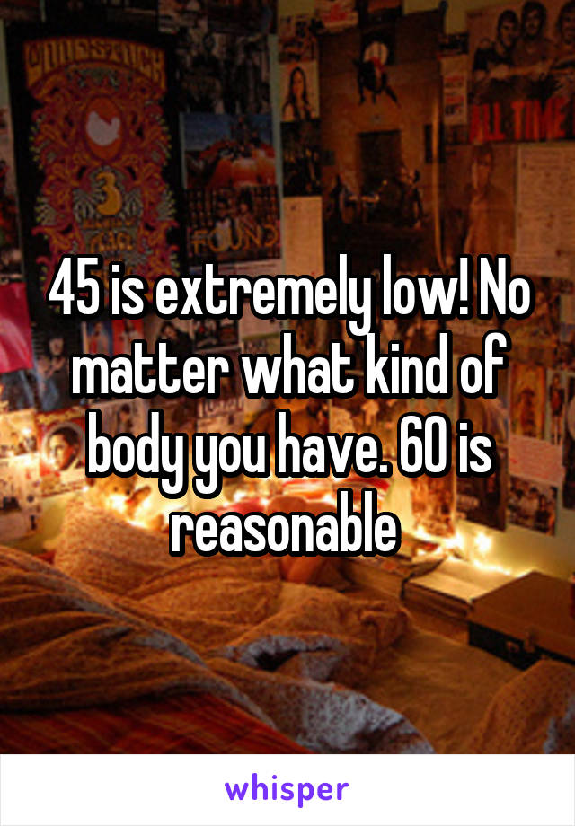 45 is extremely low! No matter what kind of body you have. 60 is reasonable 