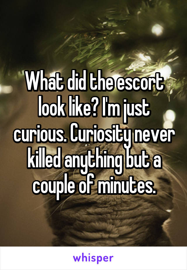 What did the escort look like? I'm just curious. Curiosity never killed anything but a couple of minutes.