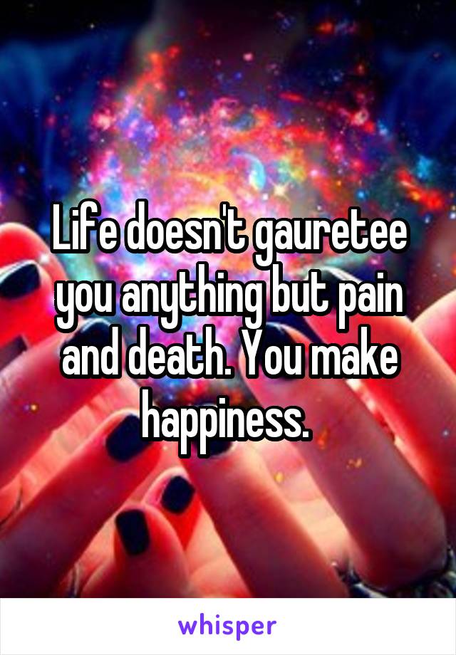 Life doesn't gauretee you anything but pain and death. You make happiness. 