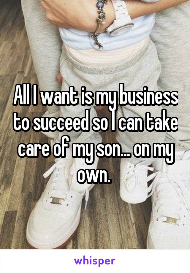 All I want is my business to succeed so I can take care of my son... on my own. 