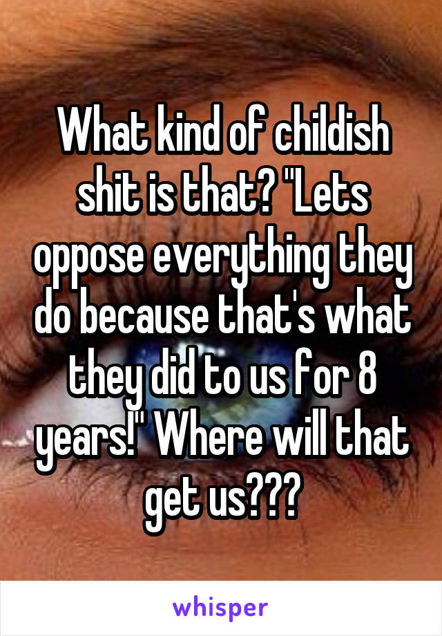 What kind of childish shit is that? "Lets oppose everything they do because that's what they did to us for 8 years!" Where will that get us???