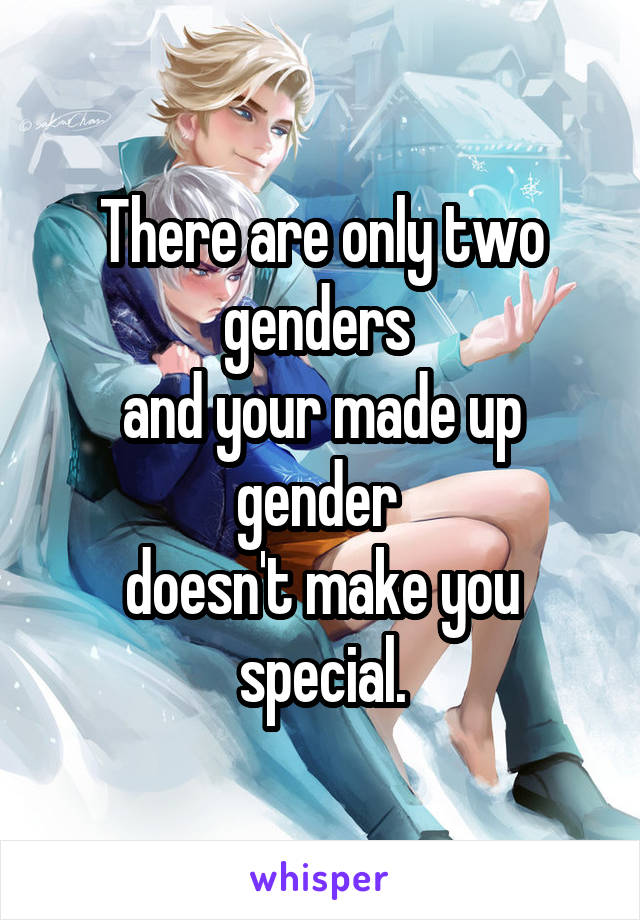 There are only two genders 
and your made up gender 
doesn't make you special.