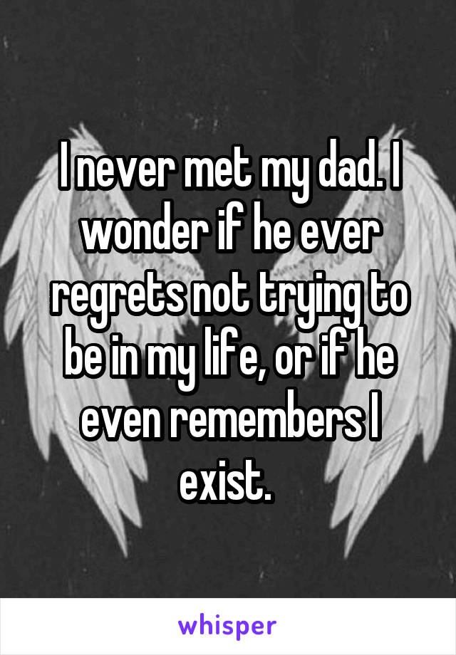 I never met my dad. I wonder if he ever regrets not trying to be in my life, or if he even remembers I exist. 