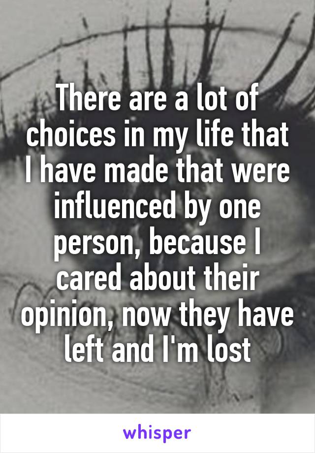 There are a lot of choices in my life that I have made that were influenced by one person, because I cared about their opinion, now they have left and I'm lost