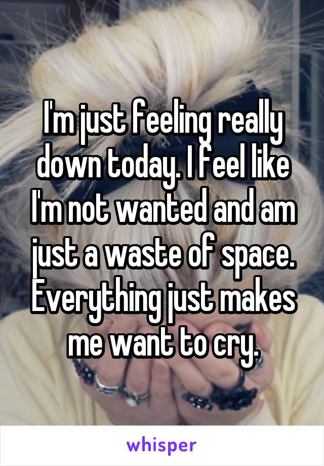 I'm just feeling really down today. I feel like I'm not wanted and am just a waste of space. Everything just makes me want to cry.