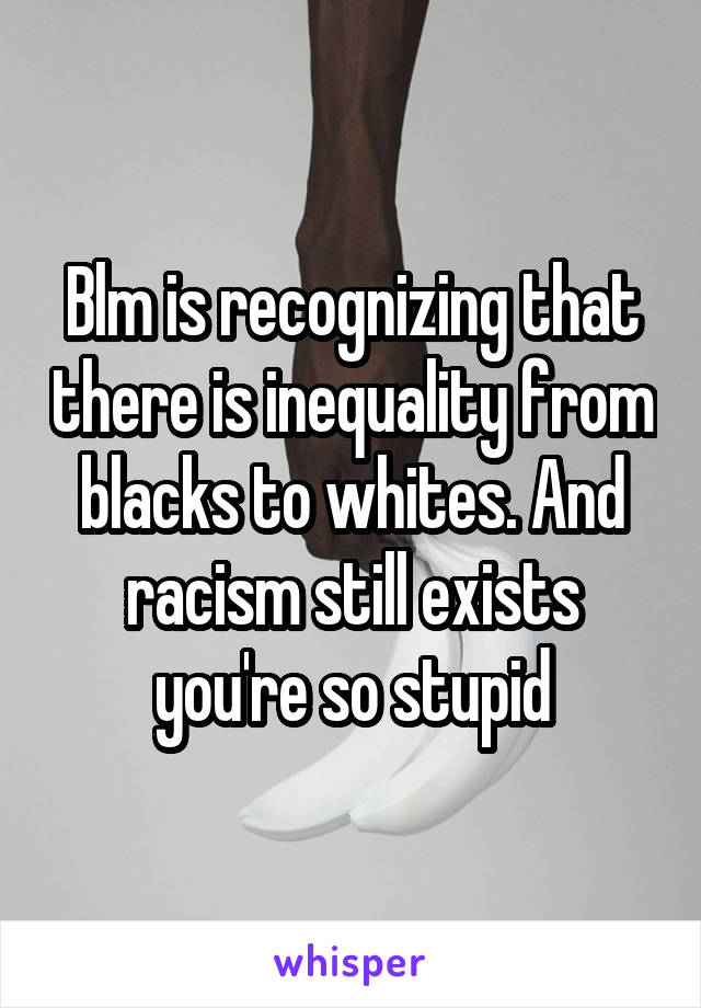 Blm is recognizing that there is inequality from blacks to whites. And racism still exists you're so stupid
