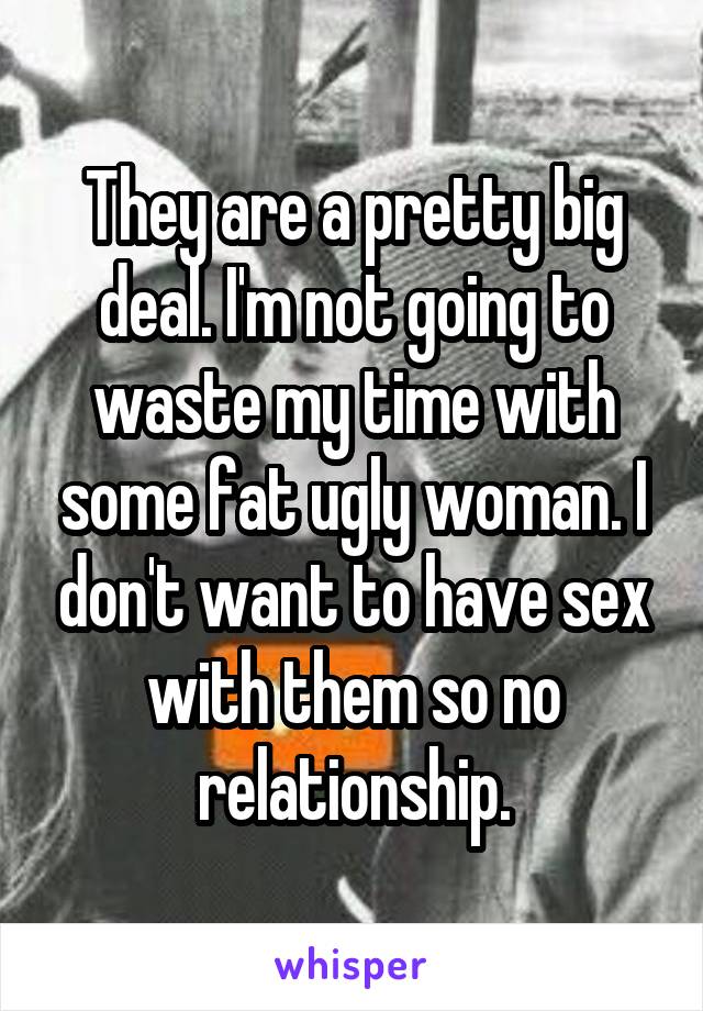 They are a pretty big deal. I'm not going to waste my time with some fat ugly woman. I don't want to have sex with them so no relationship.