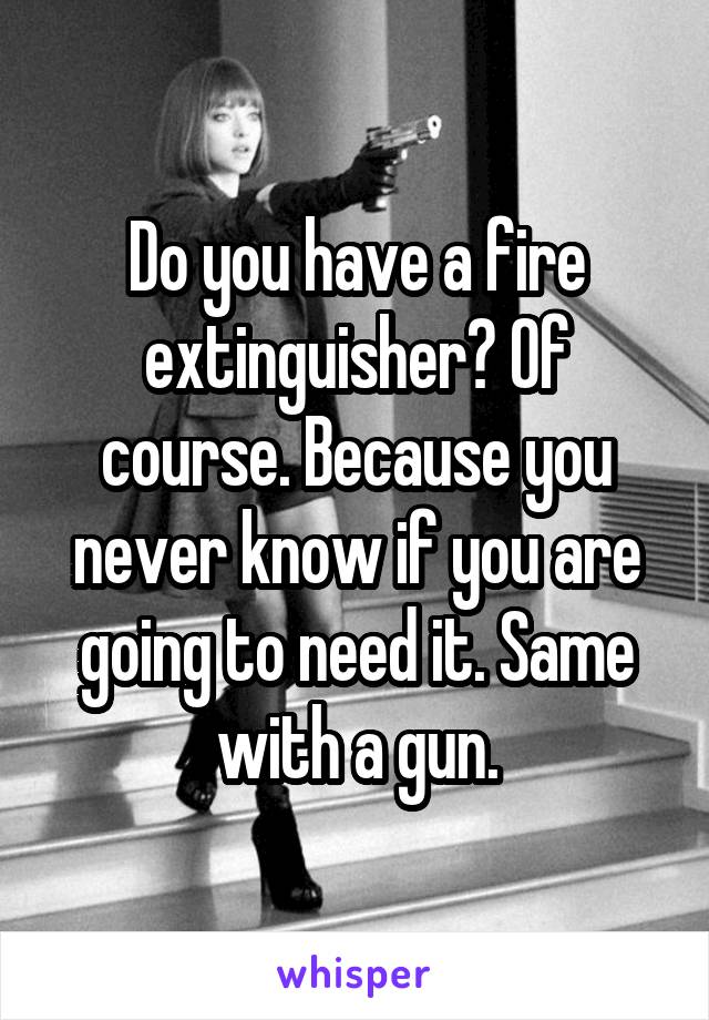 Do you have a fire extinguisher? Of course. Because you never know if you are going to need it. Same with a gun.