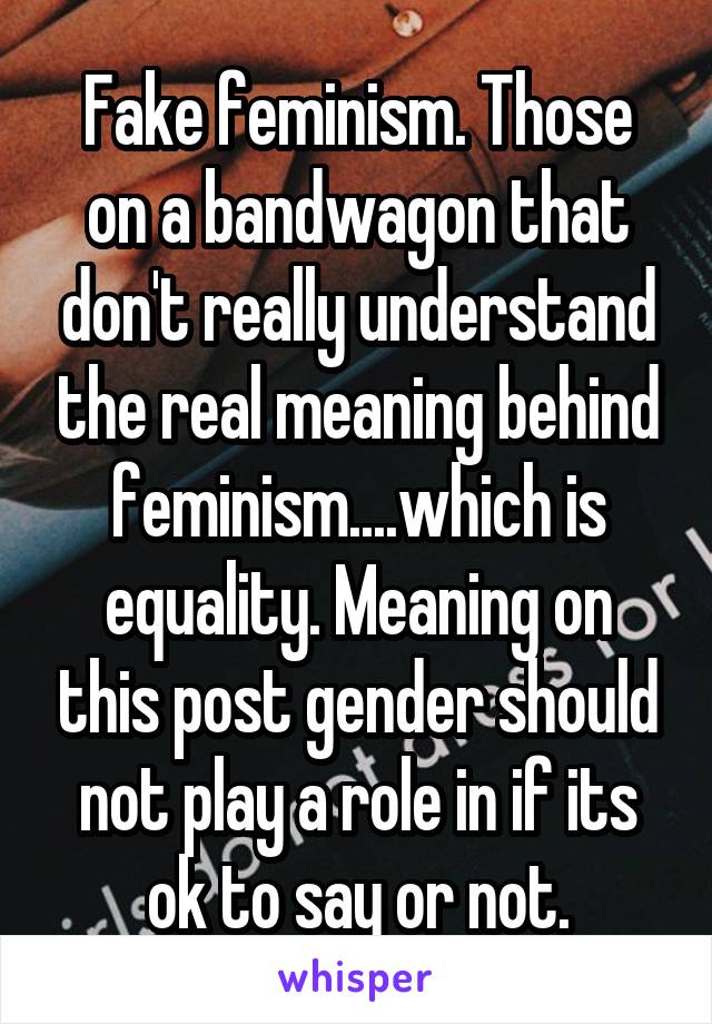 Fake feminism. Those on a bandwagon that don't really understand the real meaning behind feminism....which is equality. Meaning on this post gender should not play a role in if its ok to say or not.