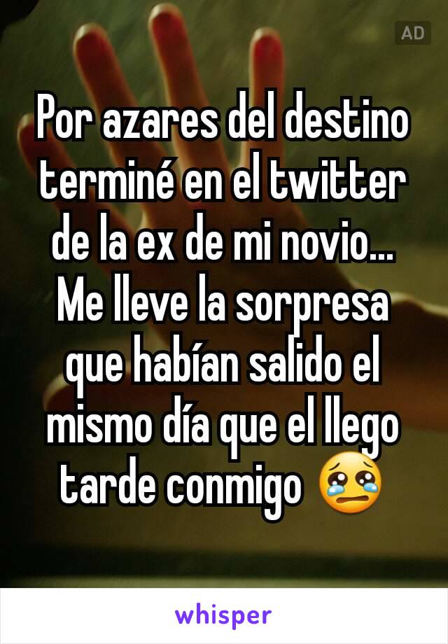 Por azares del destino terminé en el twitter de la ex de mi novio... Me lleve la sorpresa que habían salido el mismo día que el llego tarde conmigo 😢