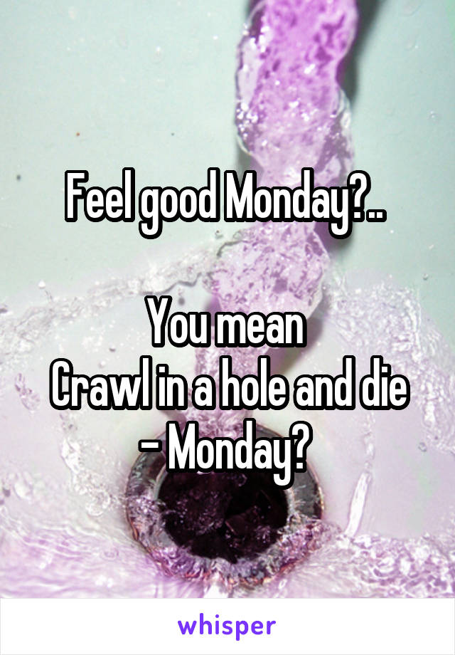 Feel good Monday?.. 

You mean 
Crawl in a hole and die - Monday? 