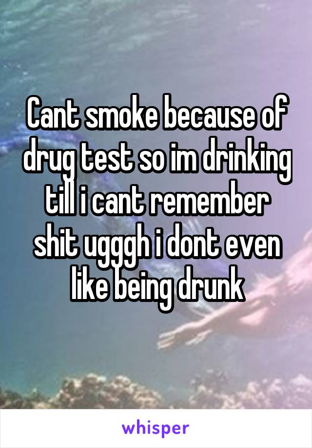 Cant smoke because of drug test so im drinking till i cant remember shit ugggh i dont even like being drunk
