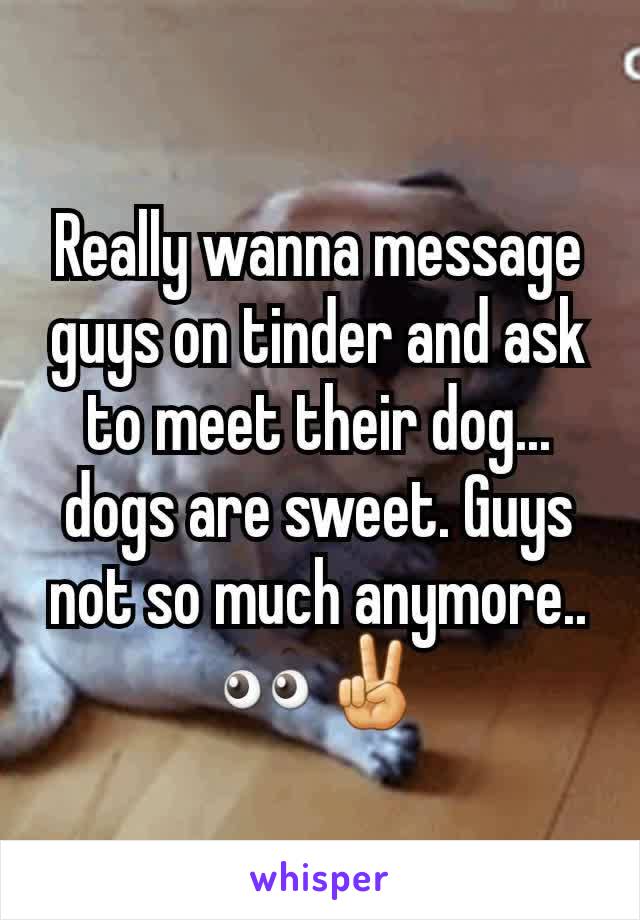 Really wanna message guys on tinder and ask to meet their dog... dogs are sweet. Guys not so much anymore.. 👀✌