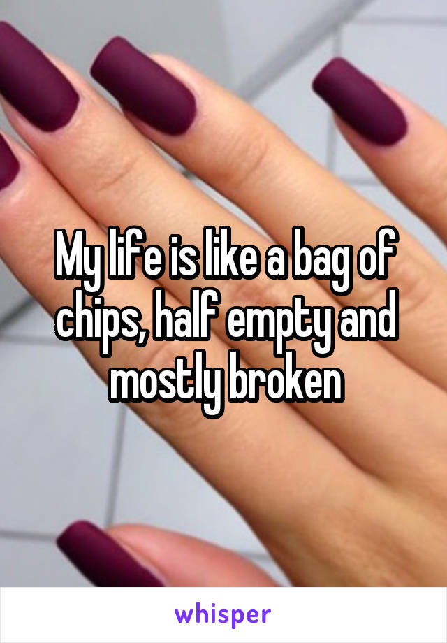 My life is like a bag of chips, half empty and mostly broken