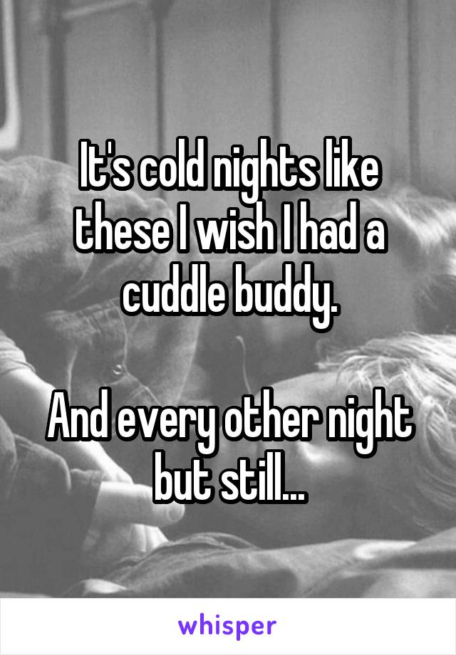 It's cold nights like these I wish I had a cuddle buddy.

And every other night but still...