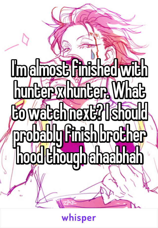 I'm almost finished with hunter x hunter. What to watch next? I should probably finish brother hood though ahaabhah