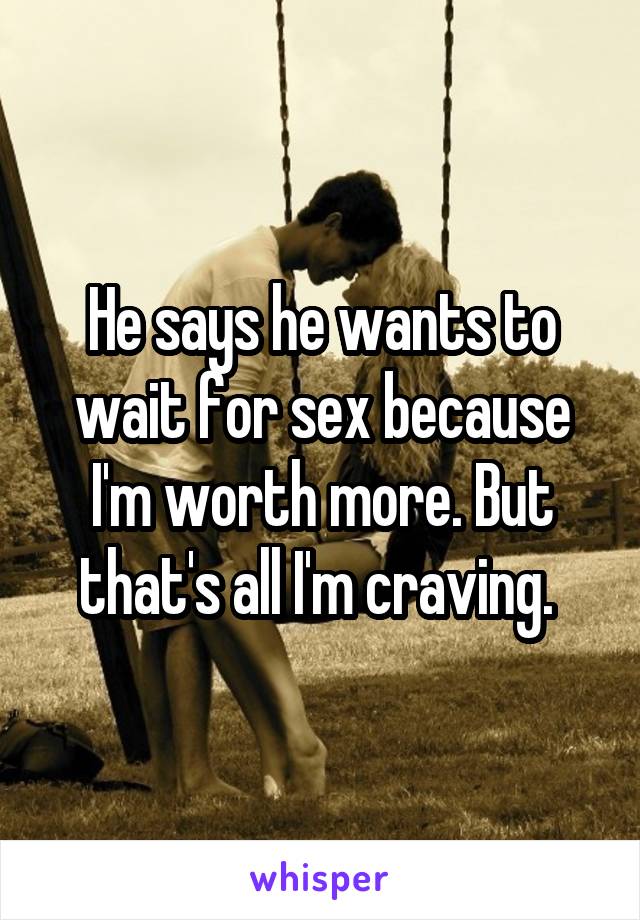 He says he wants to wait for sex because I'm worth more. But that's all I'm craving. 