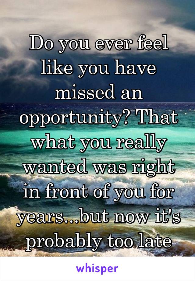 Do you ever feel like you have missed an opportunity? That what you really wanted was right in front of you for years...but now it's probably too late