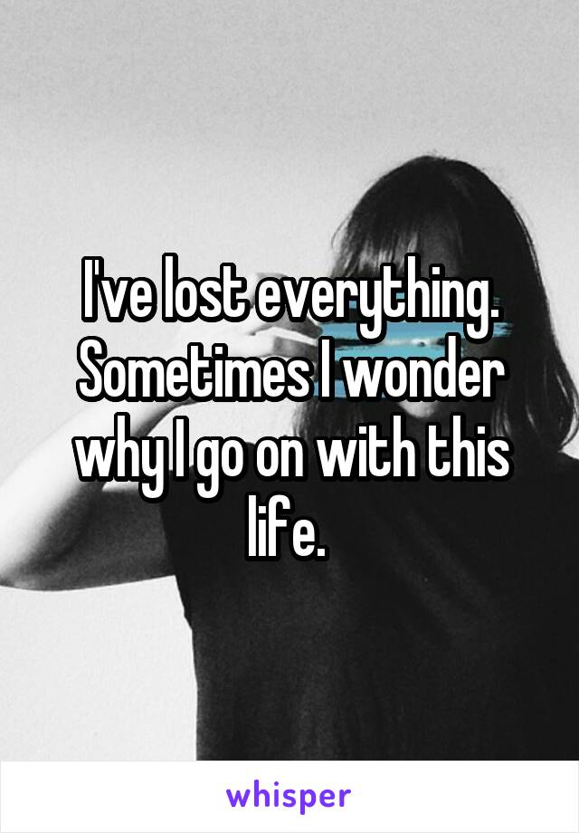 I've lost everything. Sometimes I wonder why I go on with this life. 